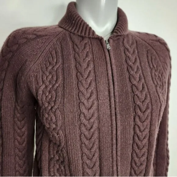 Aritzia Sunday Best &quot;Gigi&quot; Brown Cable Knit Collared Zip-Up Sweater Size 2XS