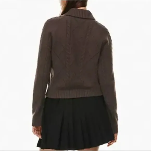 Aritzia Sunday Best &quot;Gigi&quot; Brown Cable Knit Collared Zip-Up Sweater Size 2XS