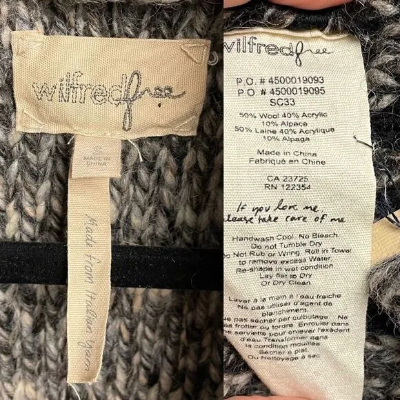 ARITZIA Wool Chunky Knit Button Front Cardigan Sweater Jacket Gray Black Cream S