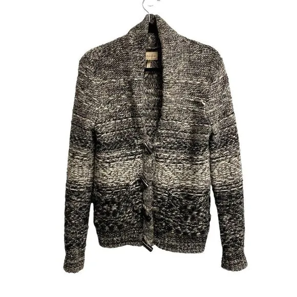 ARITZIA Wool Chunky Knit Button Front Cardigan Sweater Jacket Gray Black Cream S