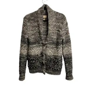 ARITZIA Wool Chunky Knit Button Front Cardigan Sweater Jacket Gray Black Cream S
