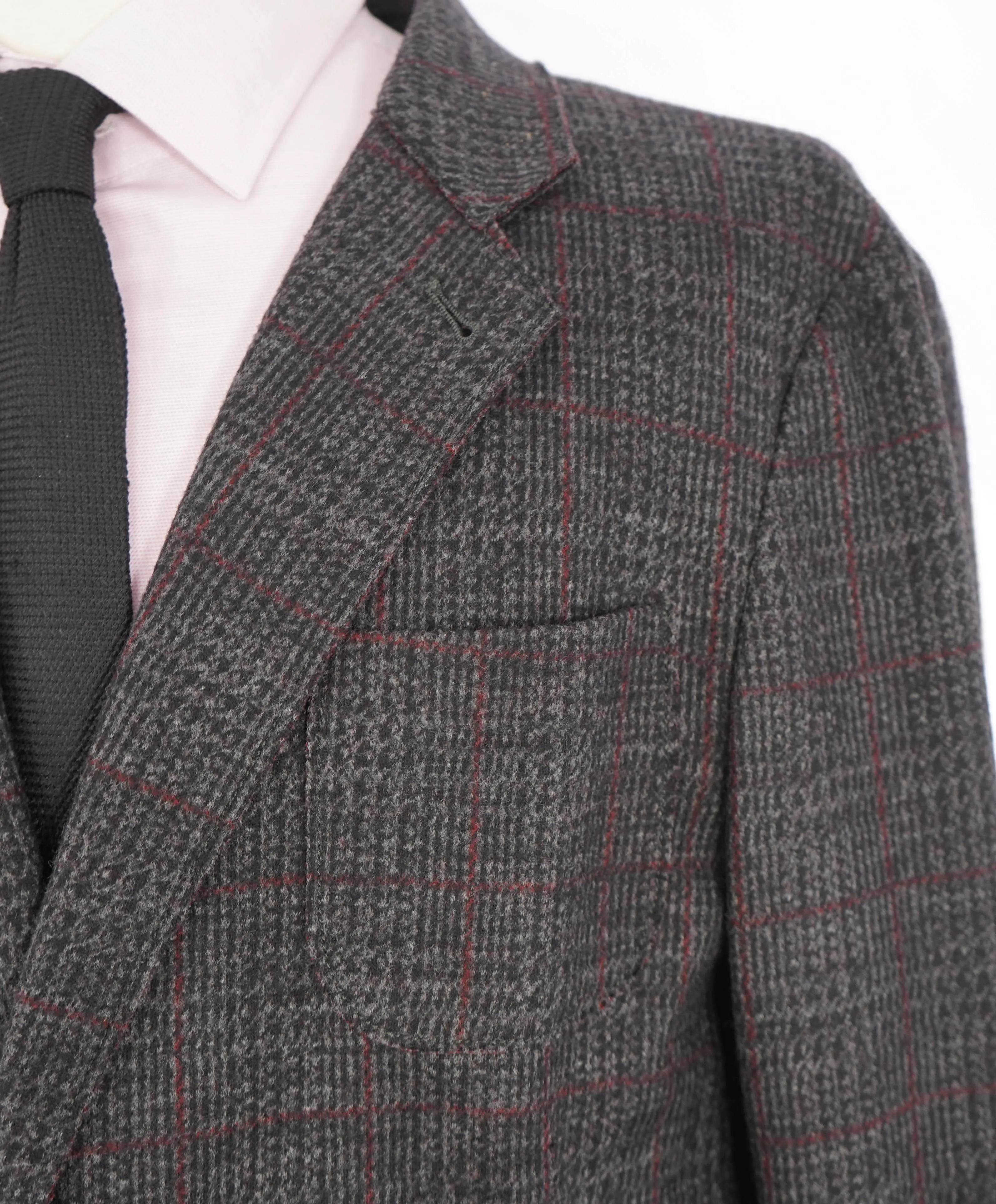 ARMANI COLLEZIONI - Unlined Burgundy & Gray Check Sweater Blazer - 44R
