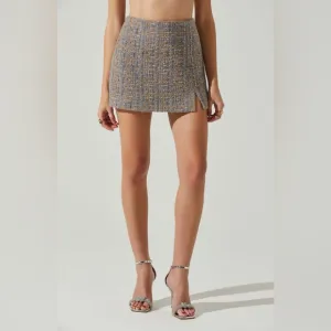 ASTR the Label Covina Tweed Mini Skirt in Blue and Taupe Silver