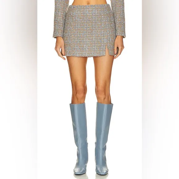 ASTR the Label Covina Tweed Mini Skirt in Blue and Taupe Silver