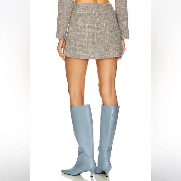 ASTR the Label Covina Tweed Mini Skirt in Blue and Taupe Silver
