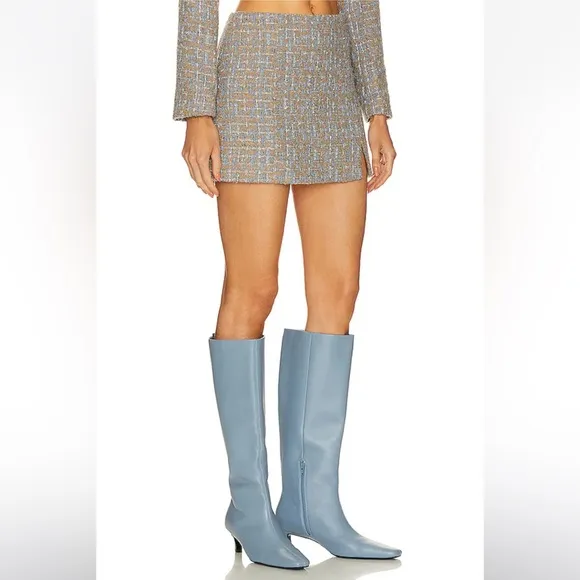 ASTR the Label Covina Tweed Mini Skirt in Blue and Taupe Silver