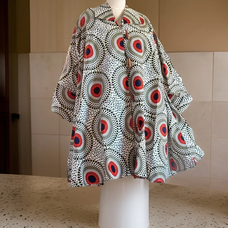 Authentic African Patch Print Big Button Short Tunic Dress