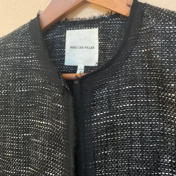 Avec Les Filles Black Tweed Open Front Blazer