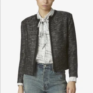Avec Les Filles Black Tweed Open Front Blazer
