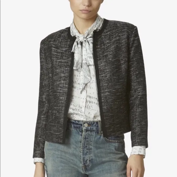 Avec Les Filles Black Tweed Open Front Blazer