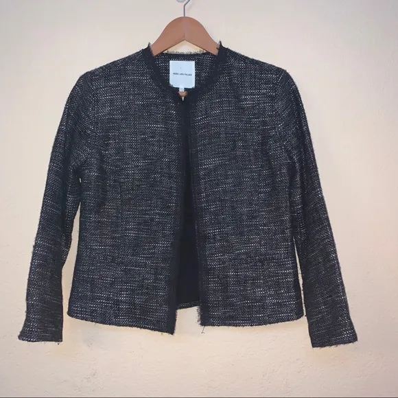 Avec Les Filles Black Tweed Open Front Blazer