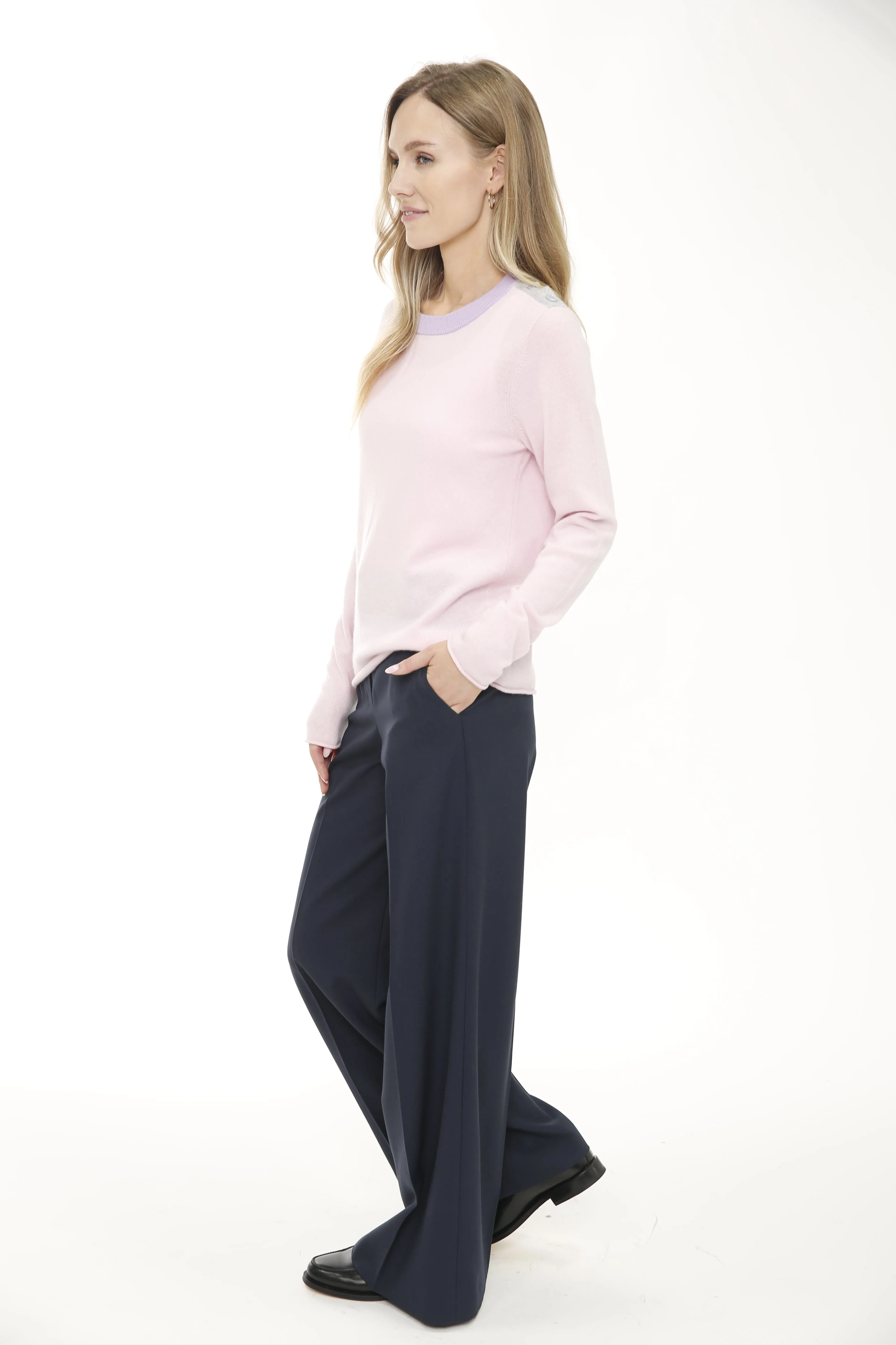 Baby Cashmere Long Sleeve Pullover with Shoulder Buttons