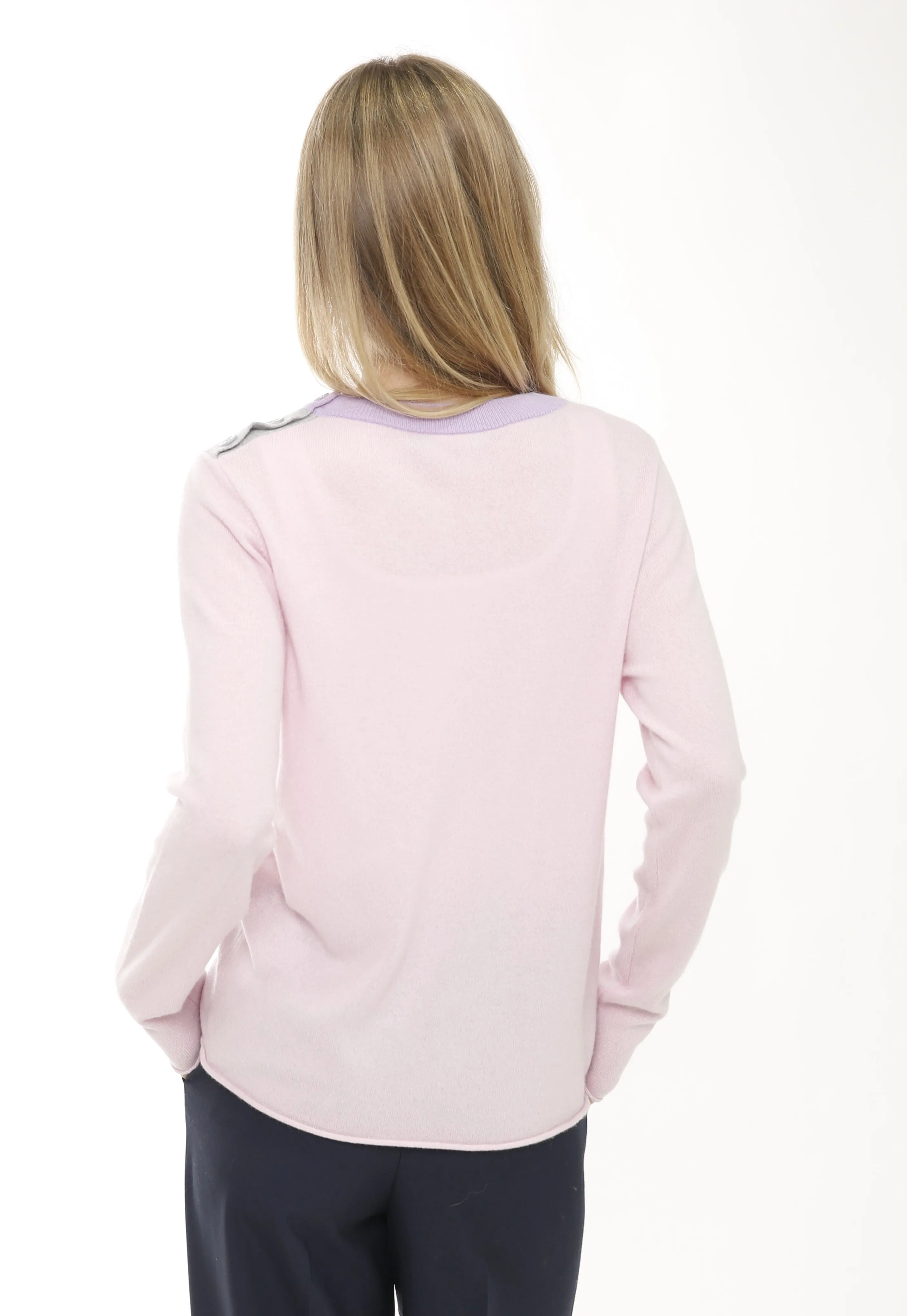 Baby Cashmere Long Sleeve Pullover with Shoulder Buttons