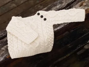 Baby's Aran Cable Fisherman Crew Sweater with side Buttons