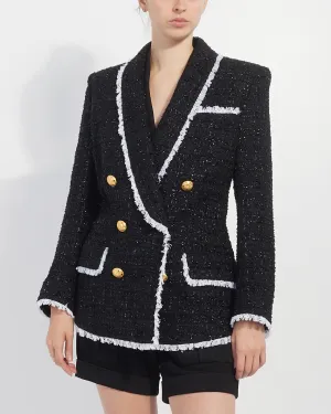 Balmain Black & White Tweed Belted Blazer - 38