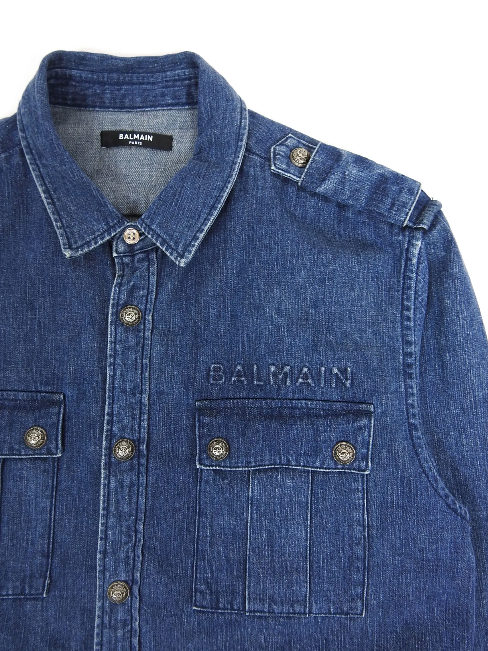 Balmain Denim Military Shirt Size 39