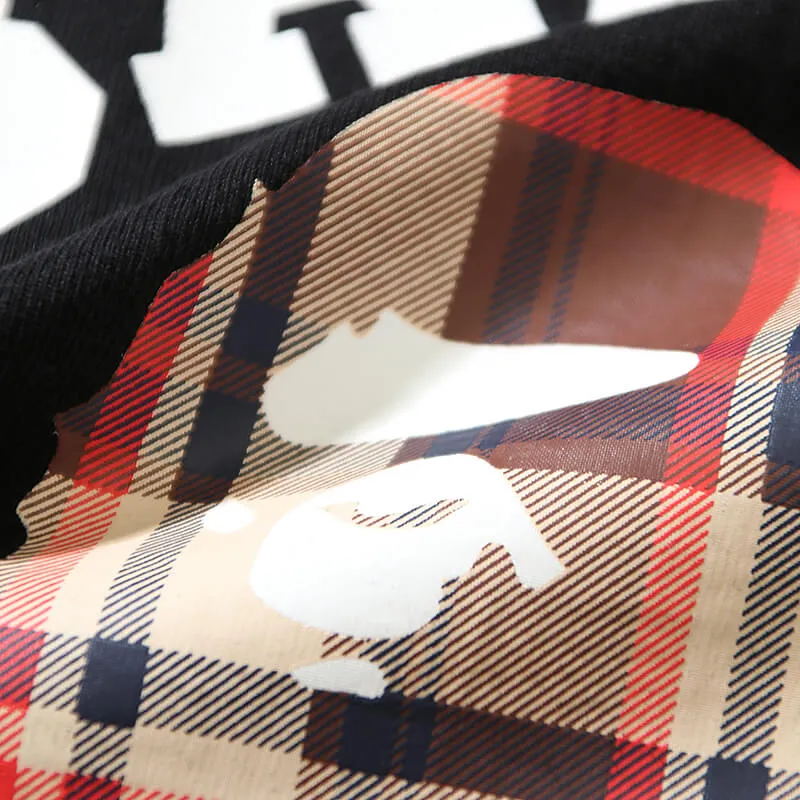 Bape Black And Brown Plaid Small Logo Short Sleeve T-Shirt