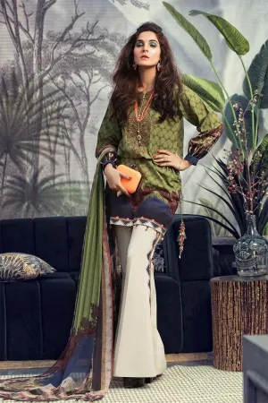 Beautiful Pakistani designer khaddar outfit in mehndi color # P2358