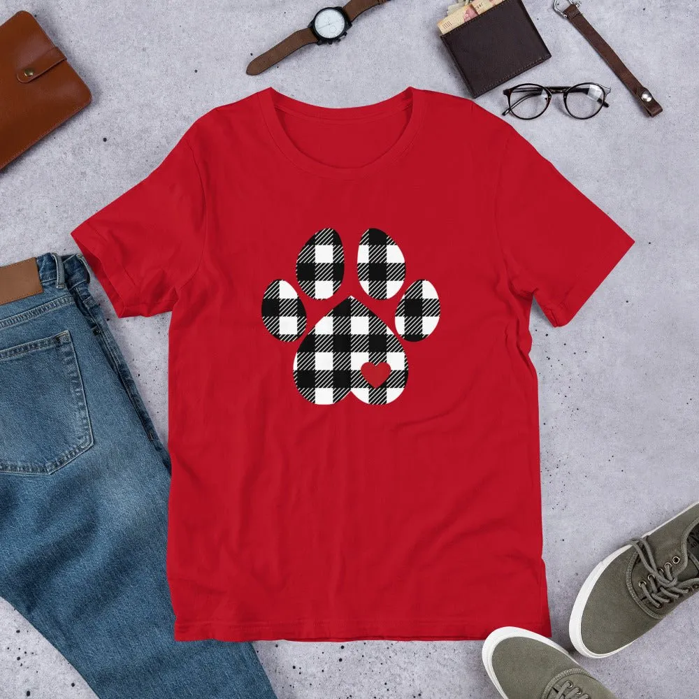 Black Plaid Dog Paw T-Shirt
