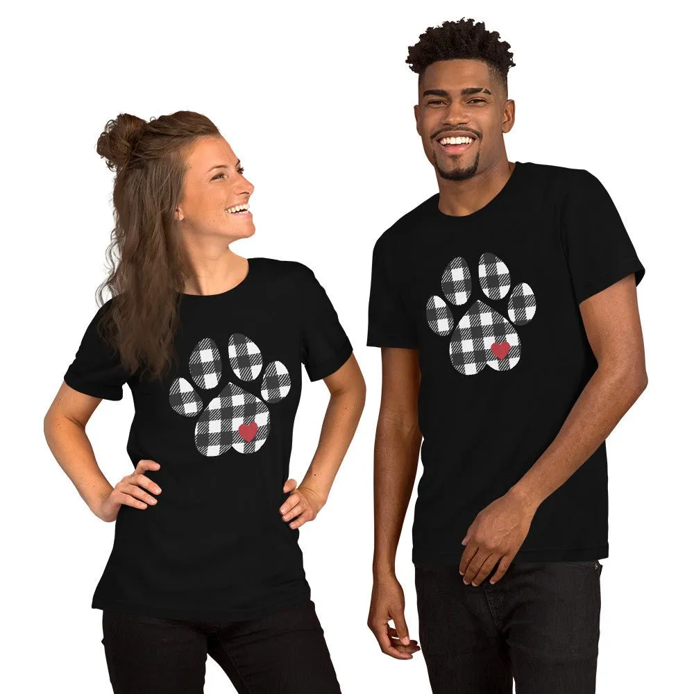 Black Plaid Dog Paw T-Shirt