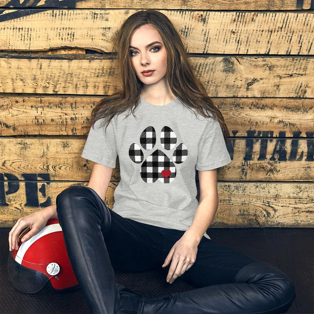Black Plaid Dog Paw T-Shirt