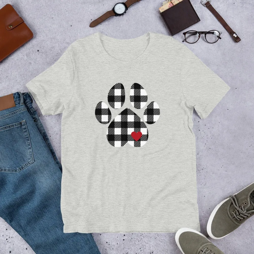 Black Plaid Dog Paw T-Shirt