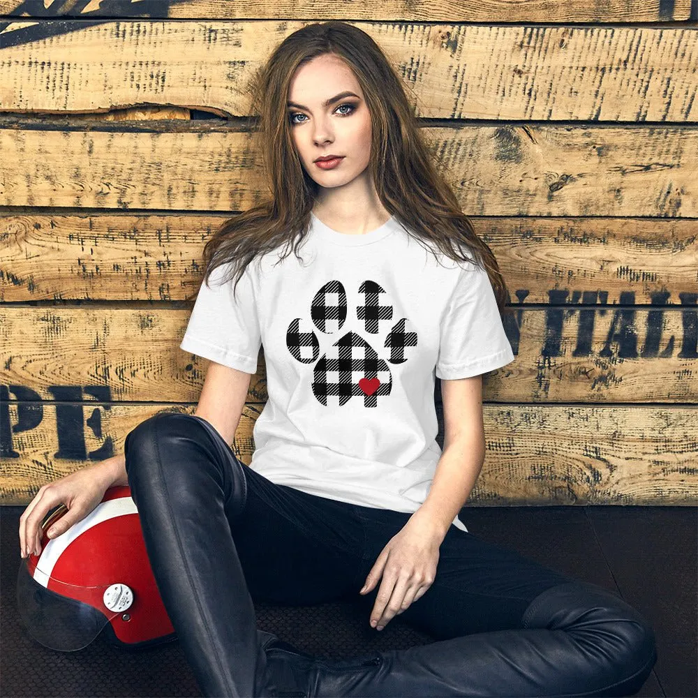 Black Plaid Dog Paw T-Shirt