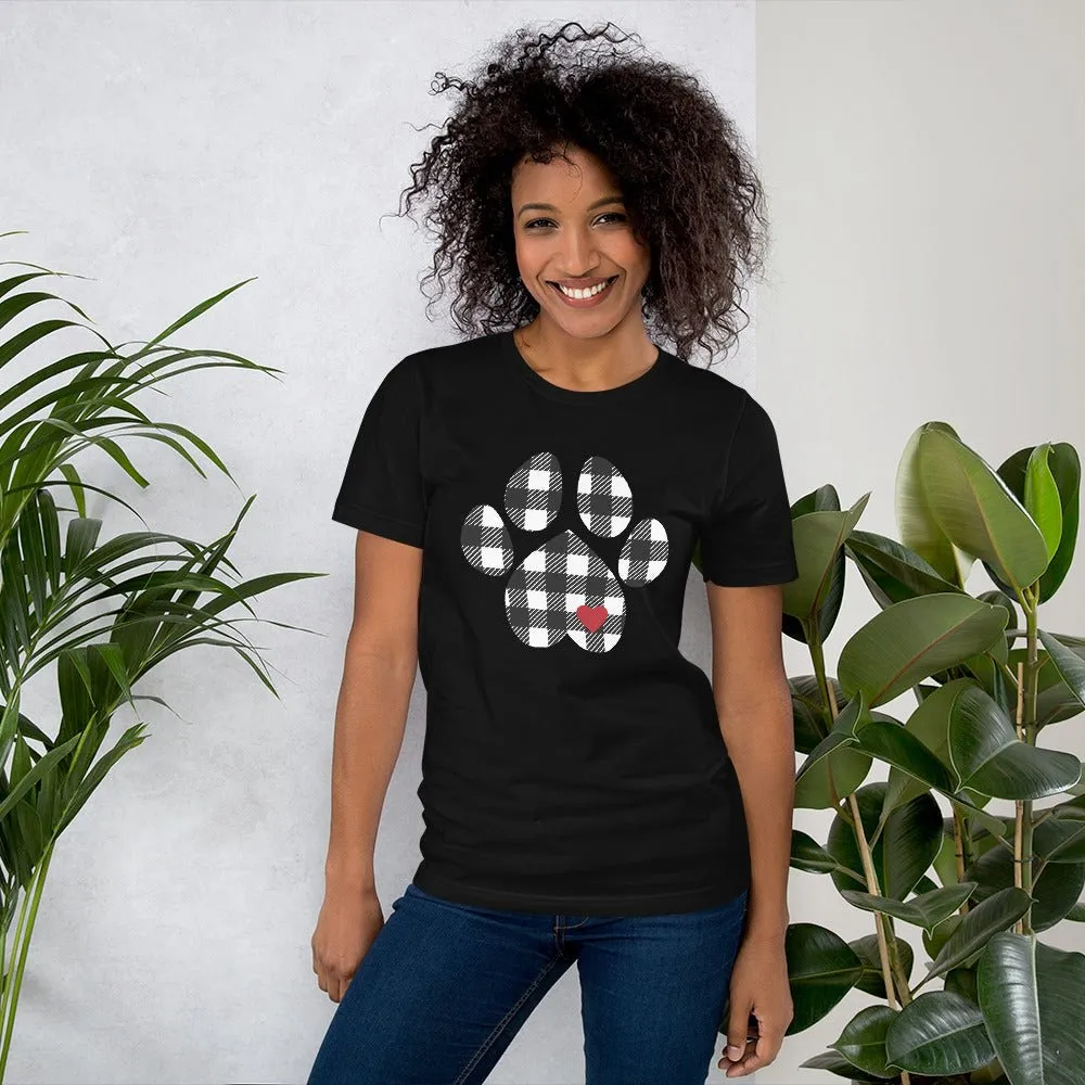 Black Plaid Dog Paw T-Shirt