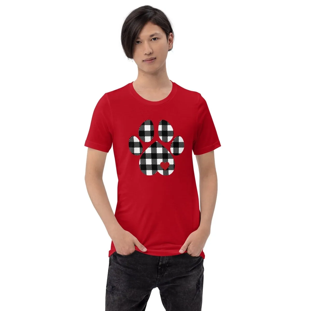 Black Plaid Dog Paw T-Shirt