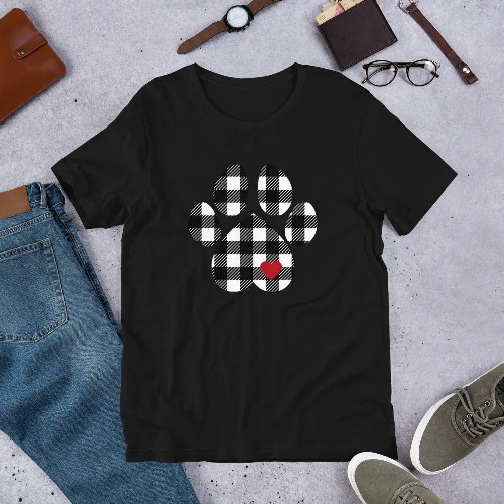 Black Plaid Dog Paw T-Shirt