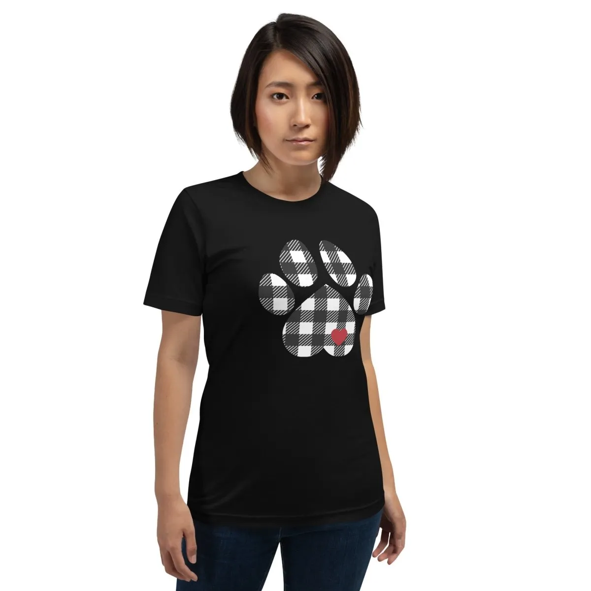 Black Plaid Dog Paw T-Shirt
