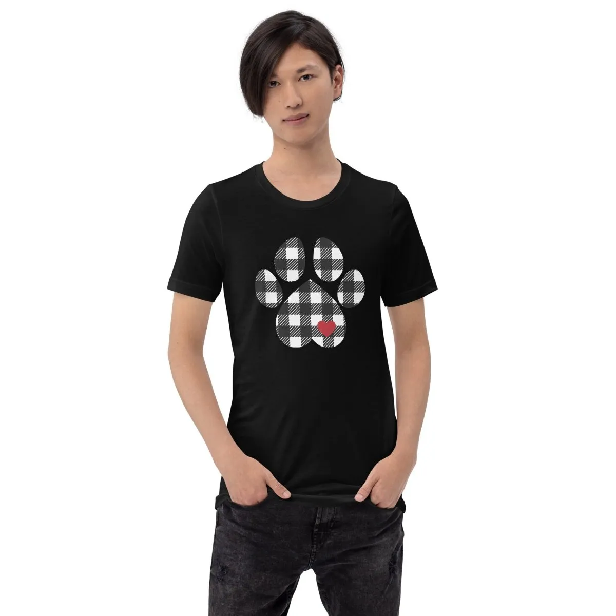 Black Plaid Dog Paw T-Shirt