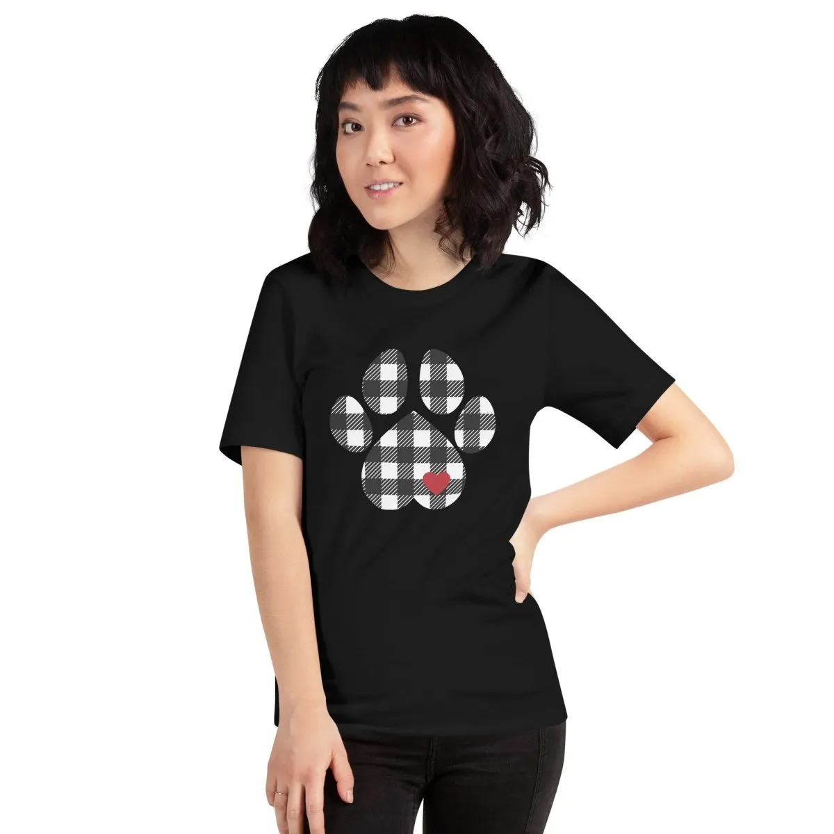 Black Plaid Dog Paw T-Shirt
