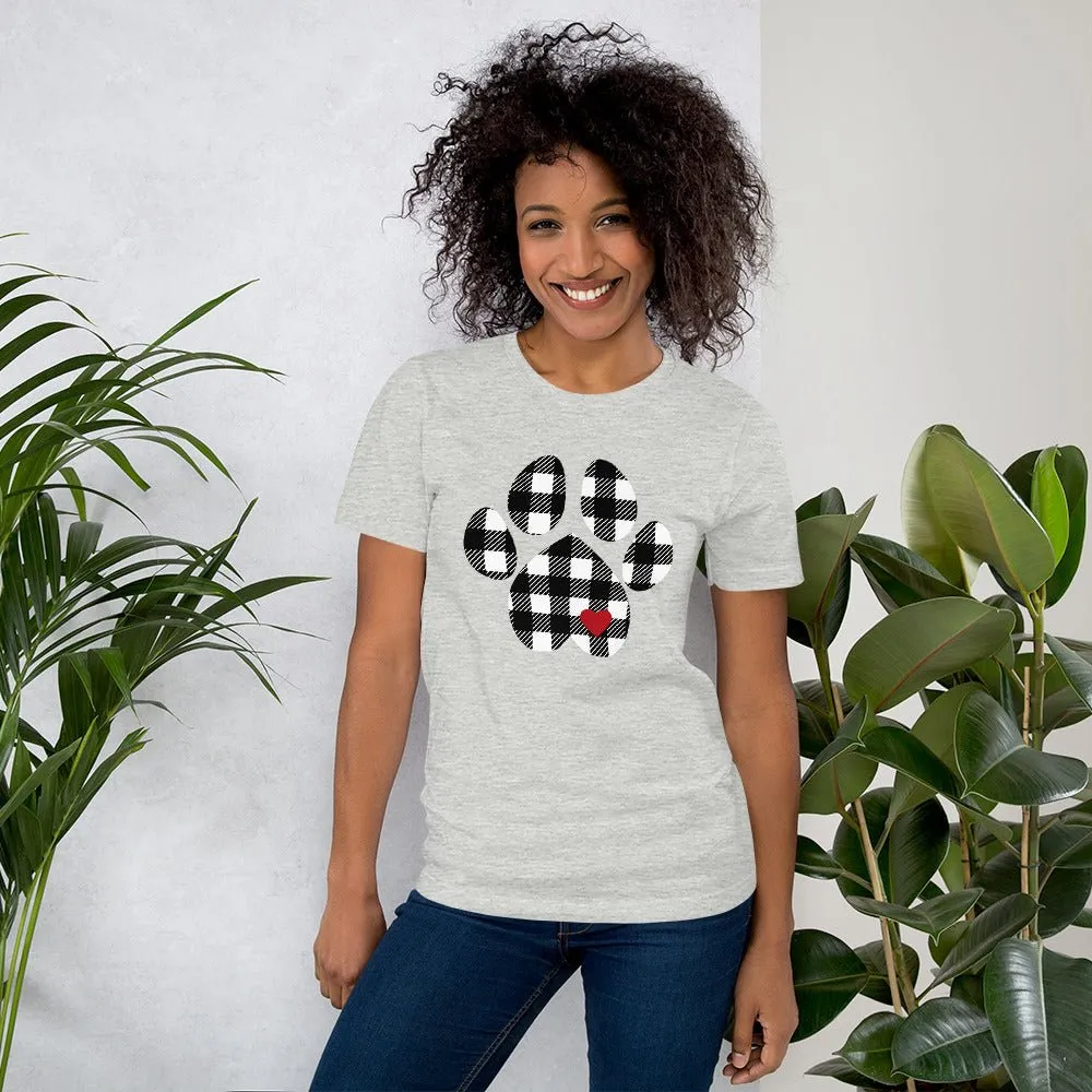 Black Plaid Dog Paw T-Shirt