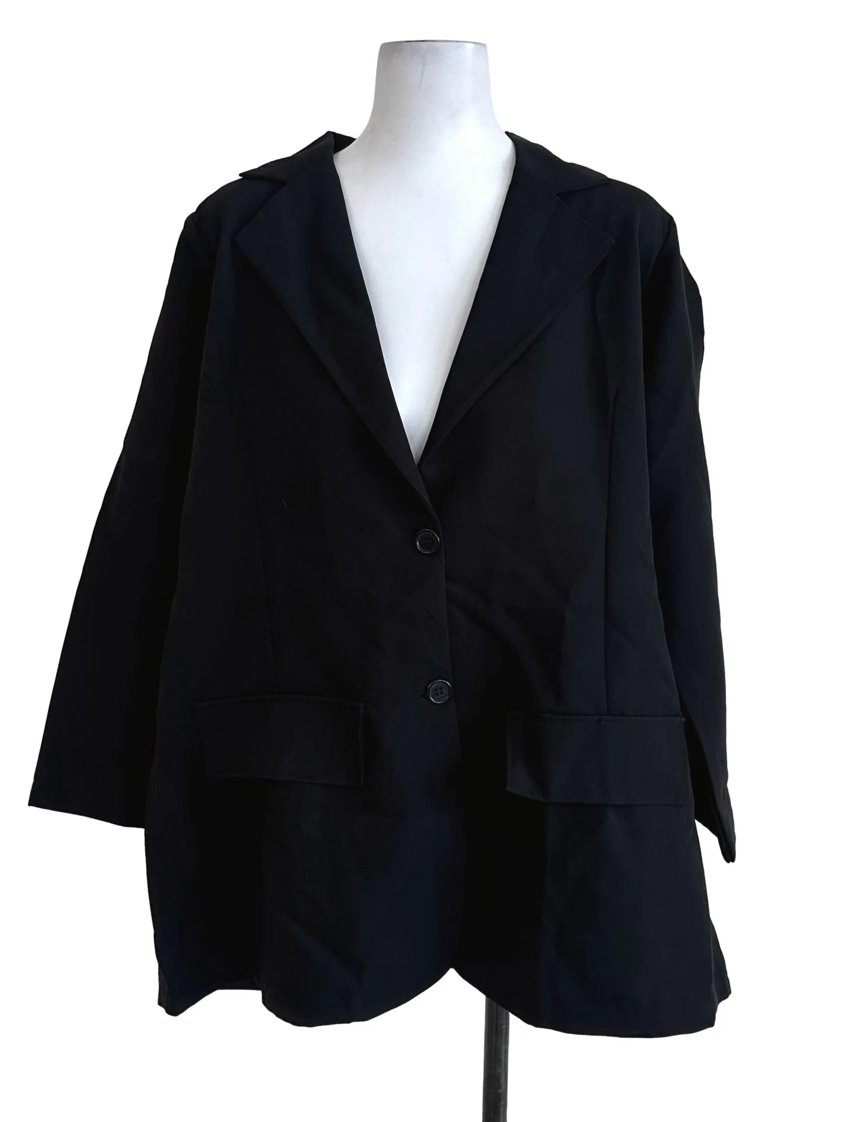 Black Plain Button Blazer
