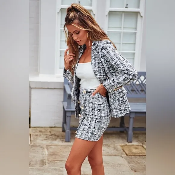 Black print tweed blazer