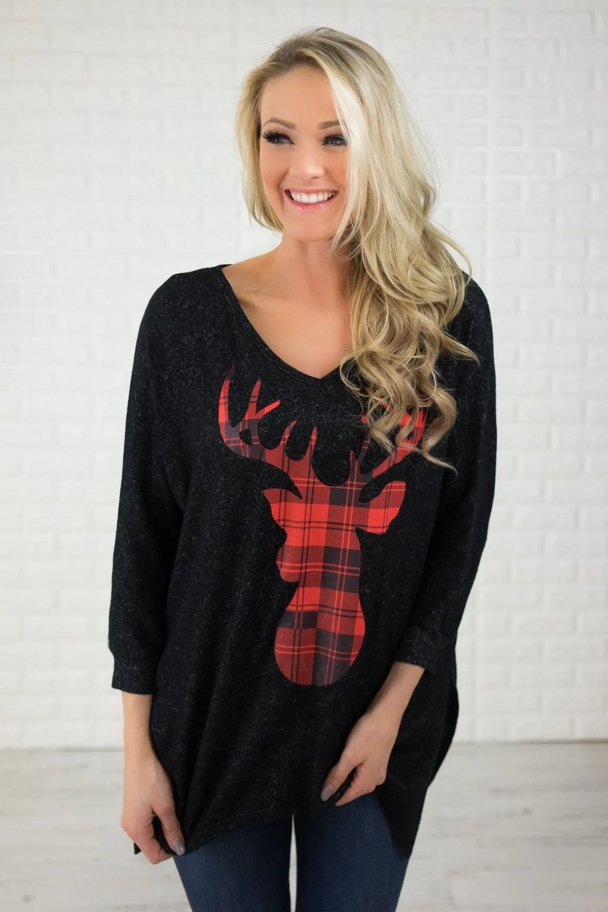 Black Reindeer Speckled Top