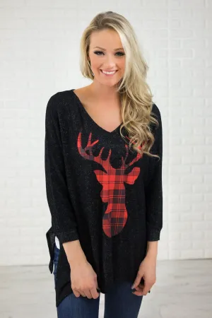 Black Reindeer Speckled Top