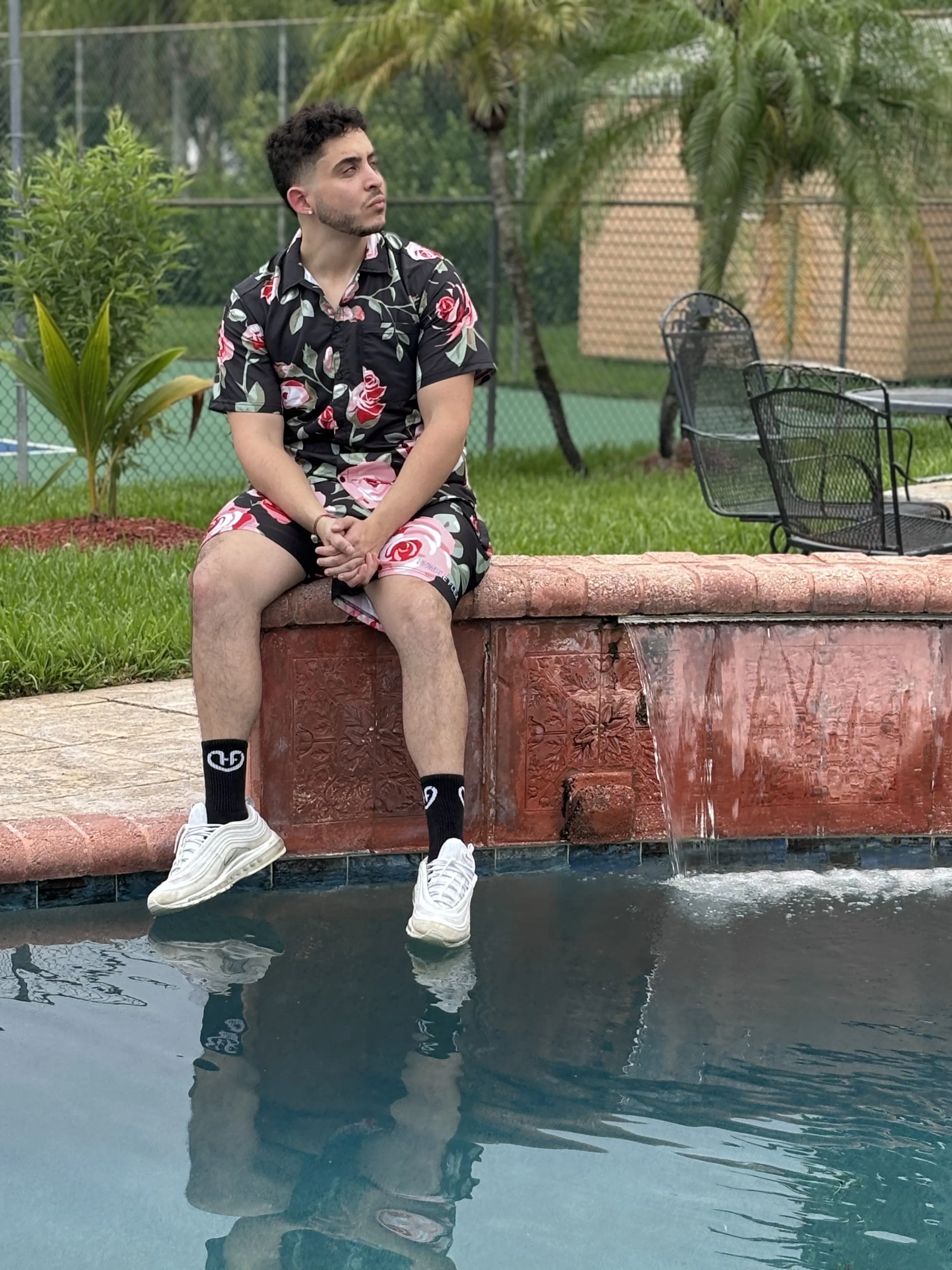 Black Retro Flex Floral Button Up Shirt