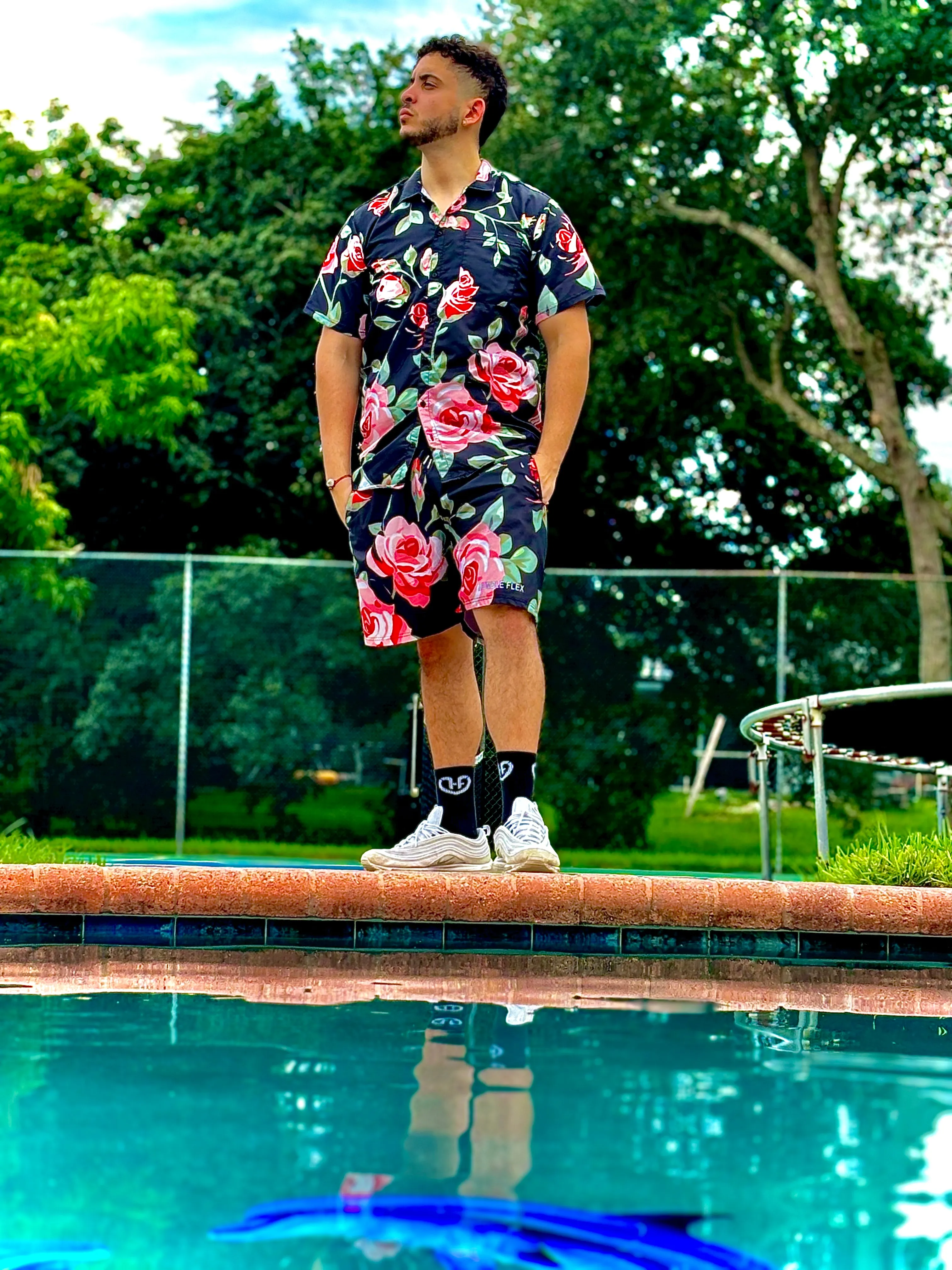 Black Retro Flex Floral Button Up Shirt