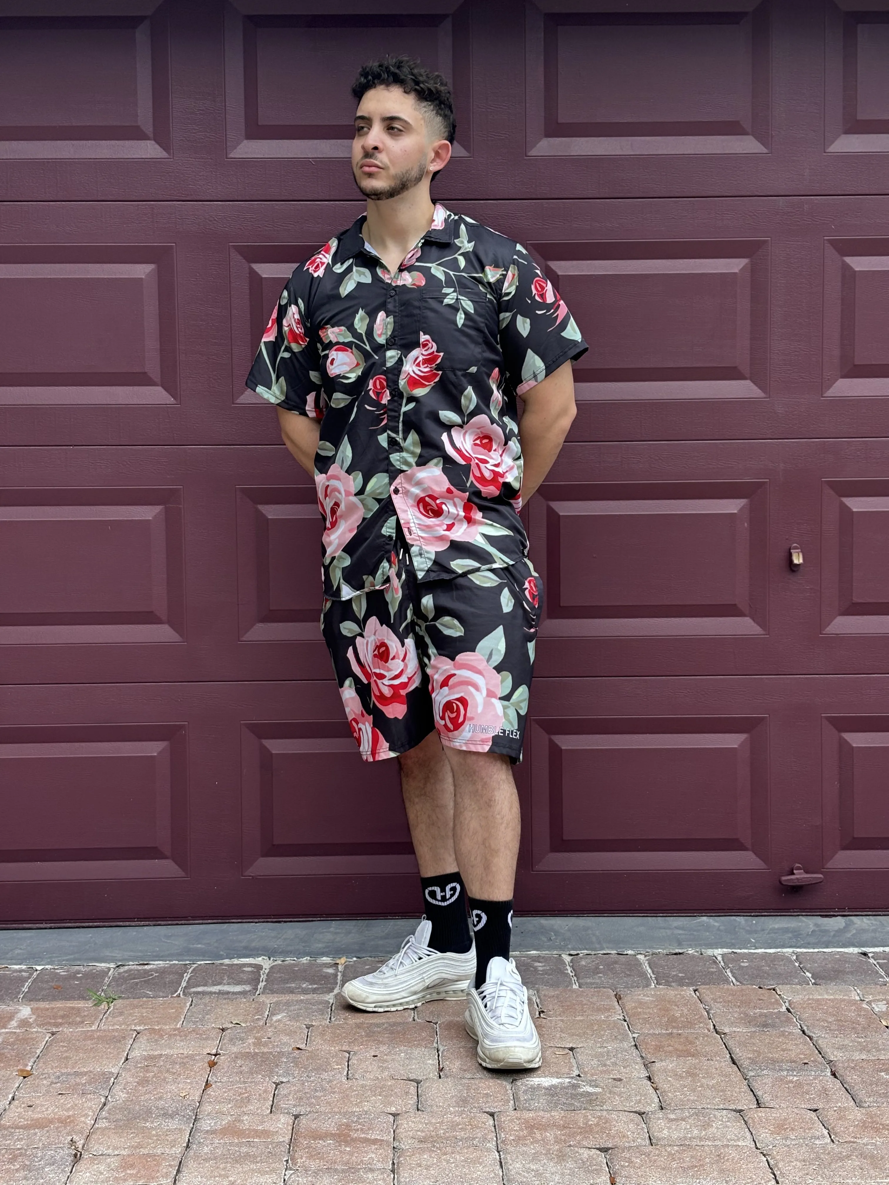 Black Retro Flex Floral Button Up Shirt