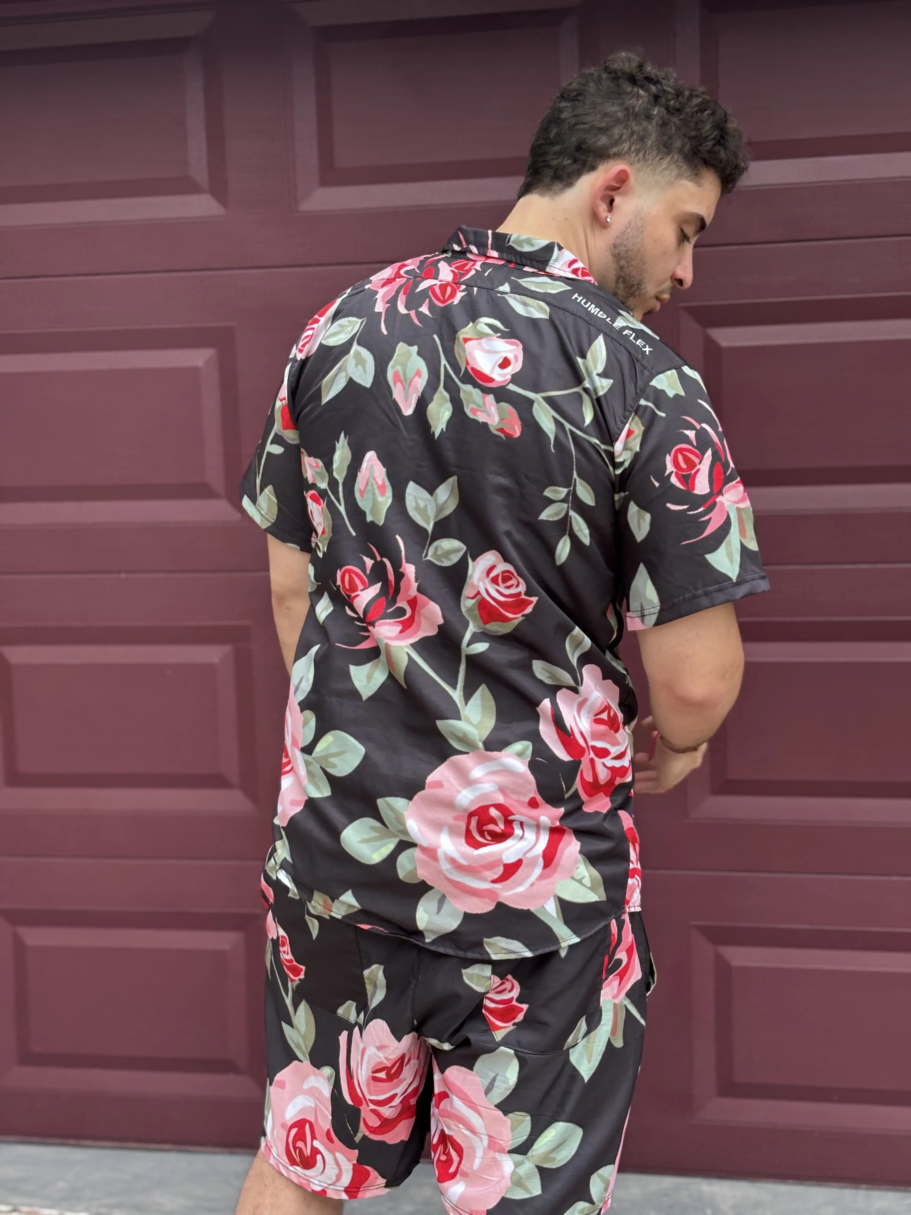 Black Retro Flex Floral Button Up Shirt