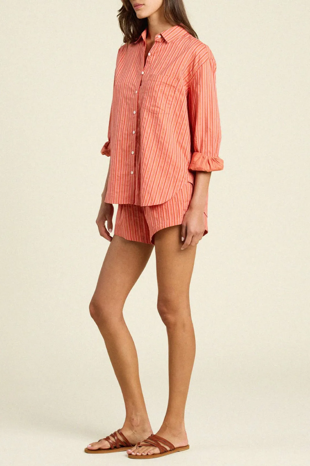 Blake Oversized Shirt | Terracota Stripe