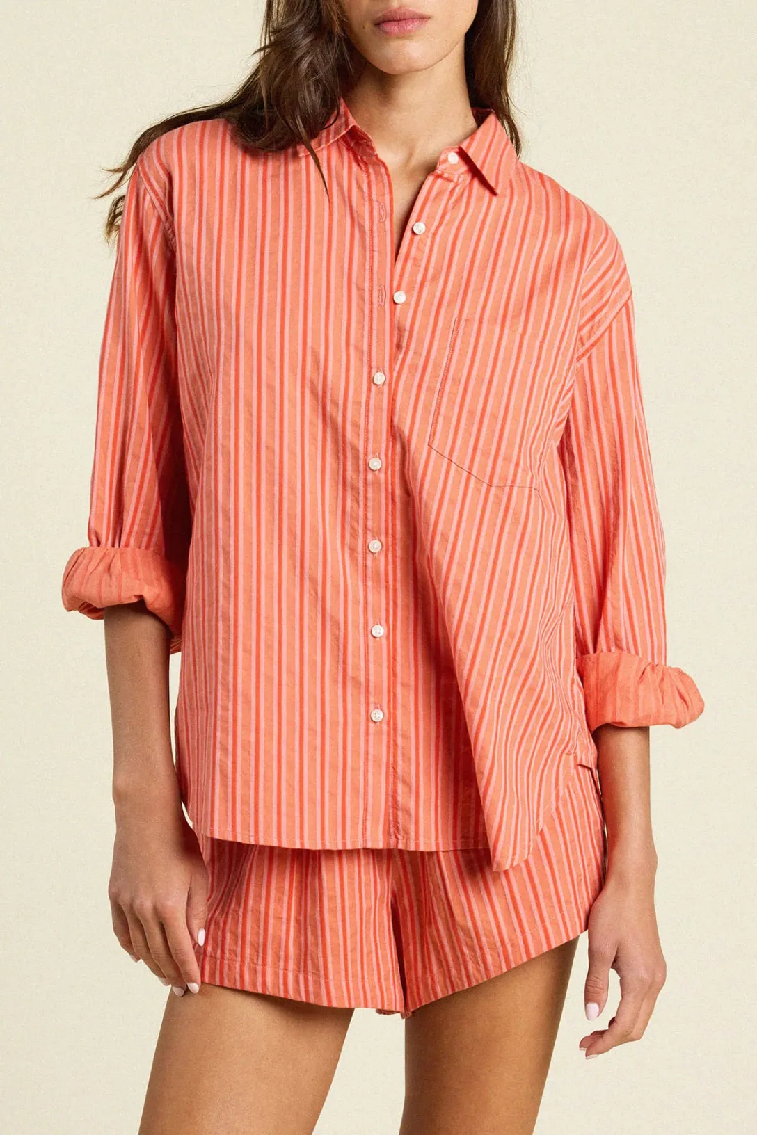 Blake Oversized Shirt | Terracota Stripe