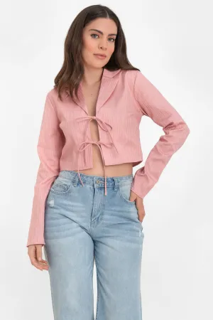 Blazer corto de rayas con lazos frontales