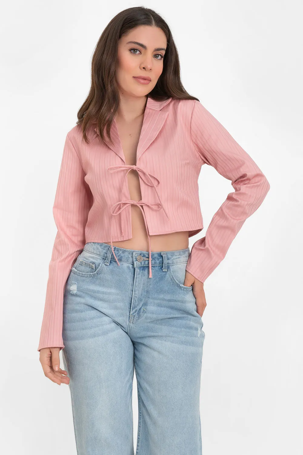 Blazer corto de rayas con lazos frontales