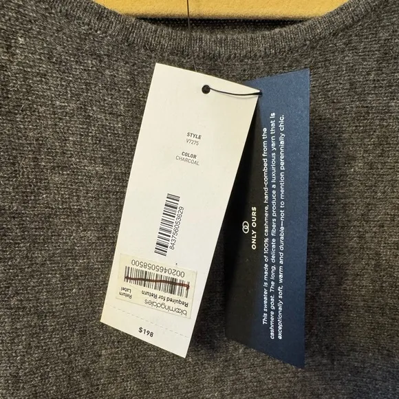 Bloomingdales‎ 100% Cashmere Sweater NWT Medium Asymmetrical Hem. Charcoal.