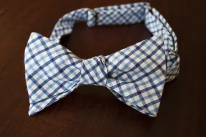 Blue and Light Blue Plaid Bow Tie - Mens