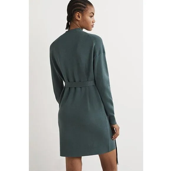 BODEN High Neck Winter Knit Long Sleeve Green Belted Sweater Shift Dress 8 NWT