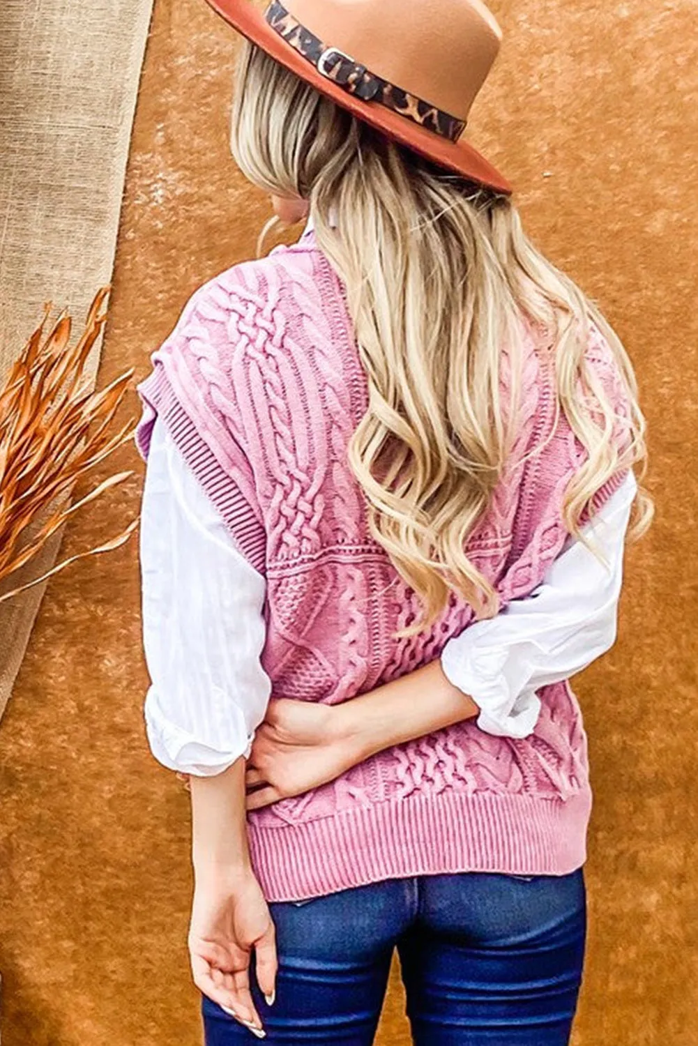 Bonbon Cable Knit Textured Cap Sleeve Sweater